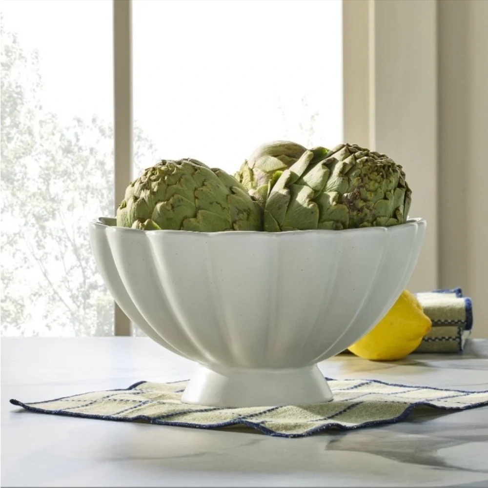 Hearth & Hand Magnolia 74oz Scalloped Edge Stoneware Pedestal Serving Bowl